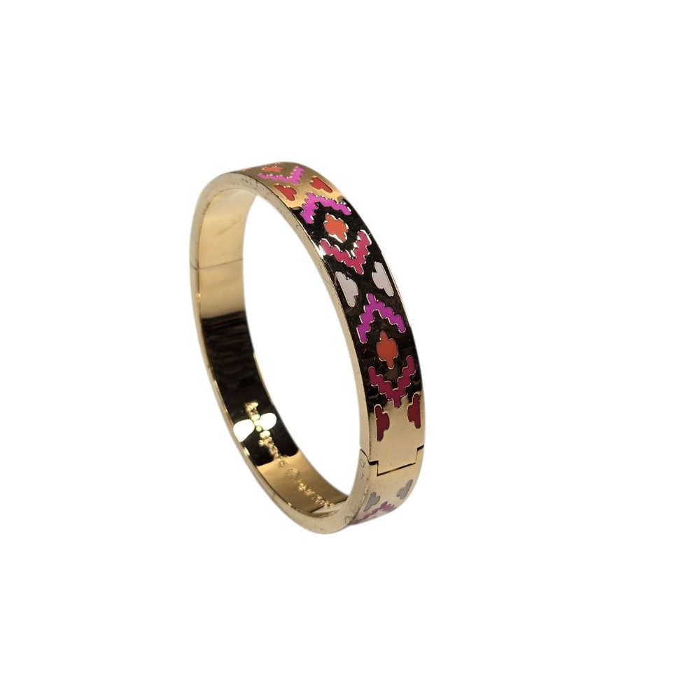 Kate Spade Bracelet Spice Things Up Goldtone Pink Red Aztec Patterned Clamper
